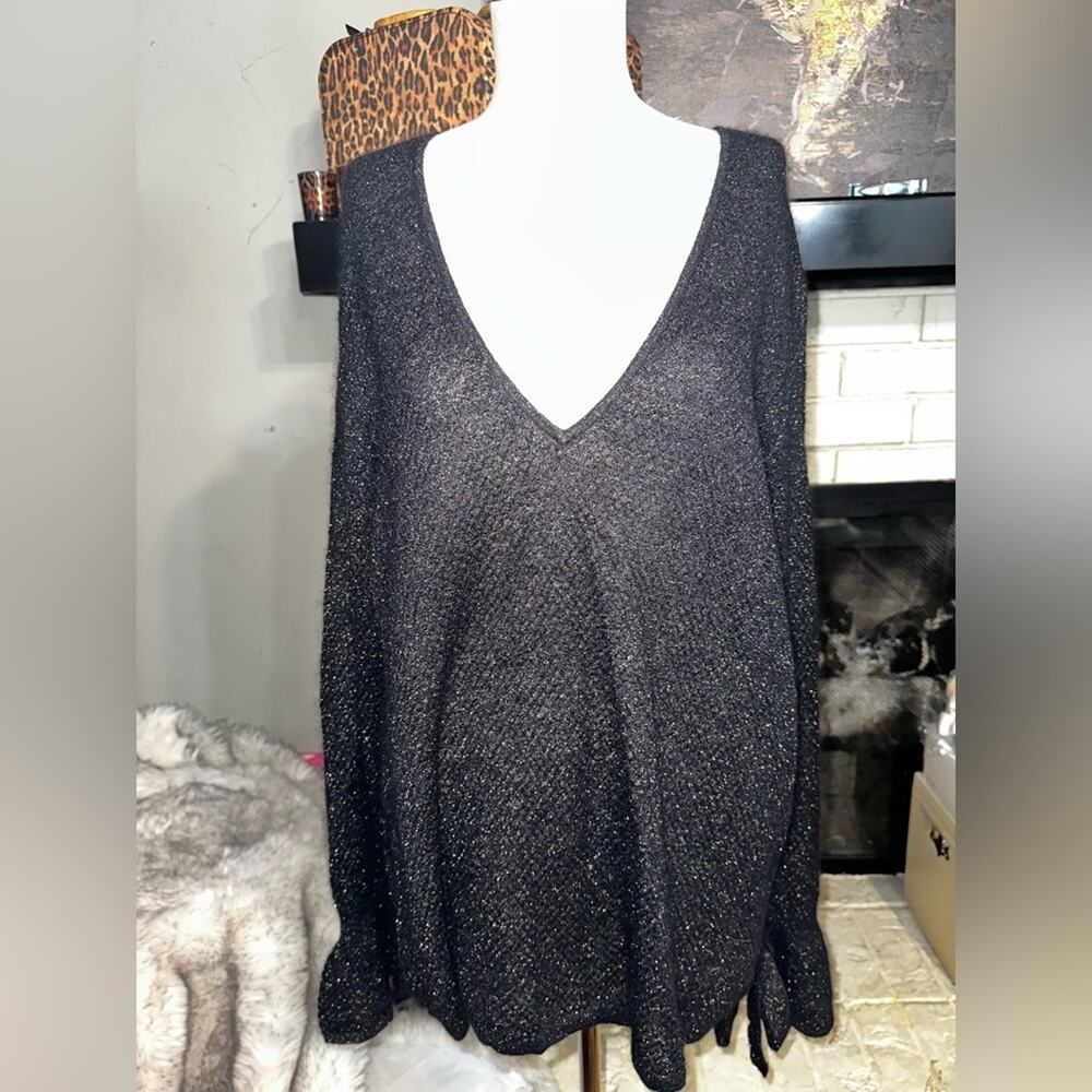 LEWIT Angora Mohair Lightweight Sweater NWT Metallic Gold Threads Sz XL
